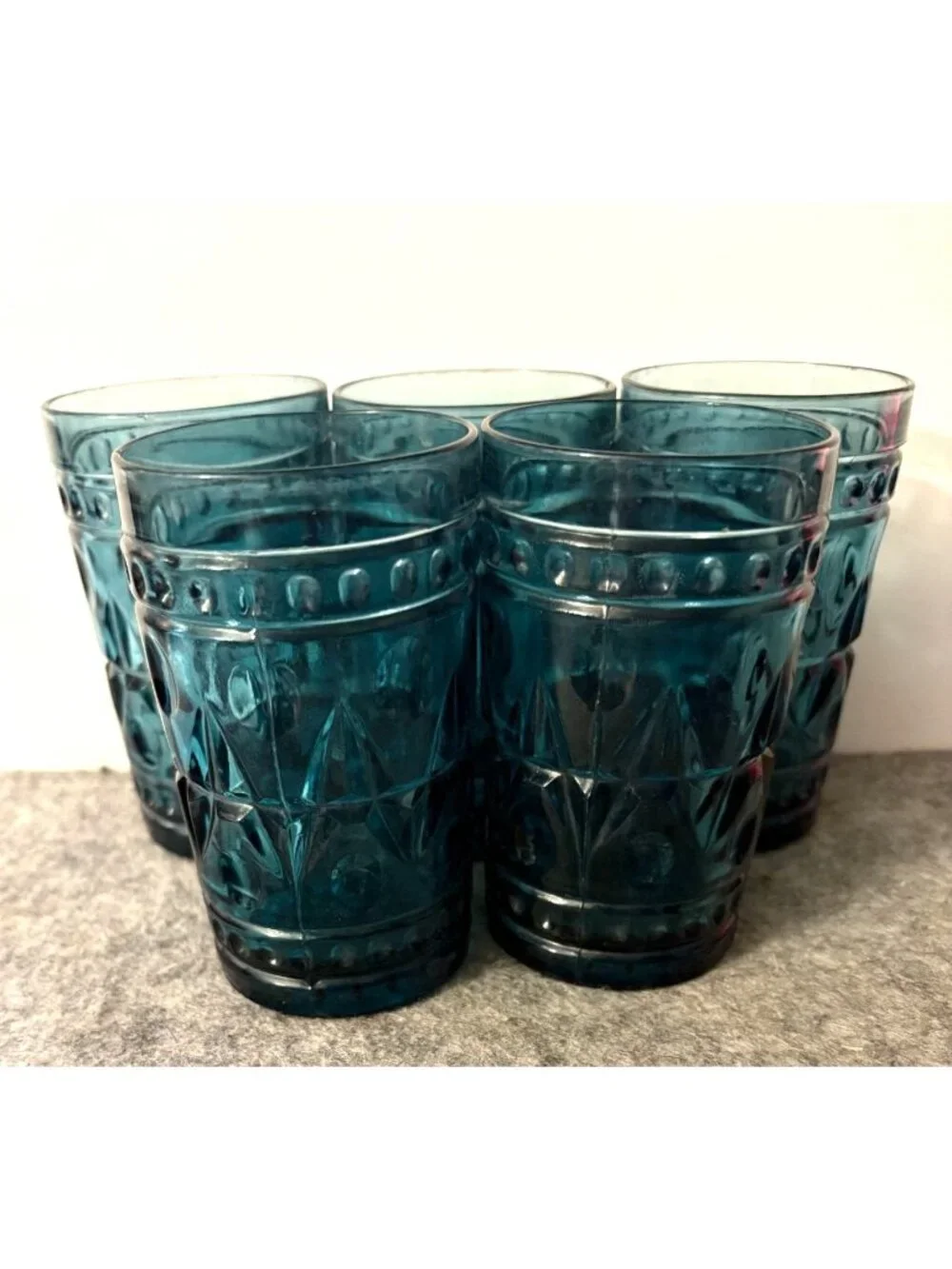 Set of 5 Vintage Smokey Blue Colony Park Lane Juice Glasses 4